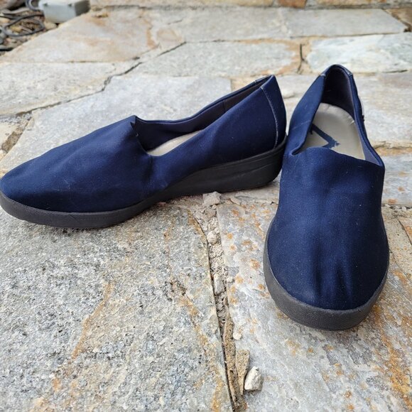 Anne Klein Sport Navy Blue Slip On Comfort Shoes Wedge Heels Rubber Sole Size 9 - Picture 4 of 12
